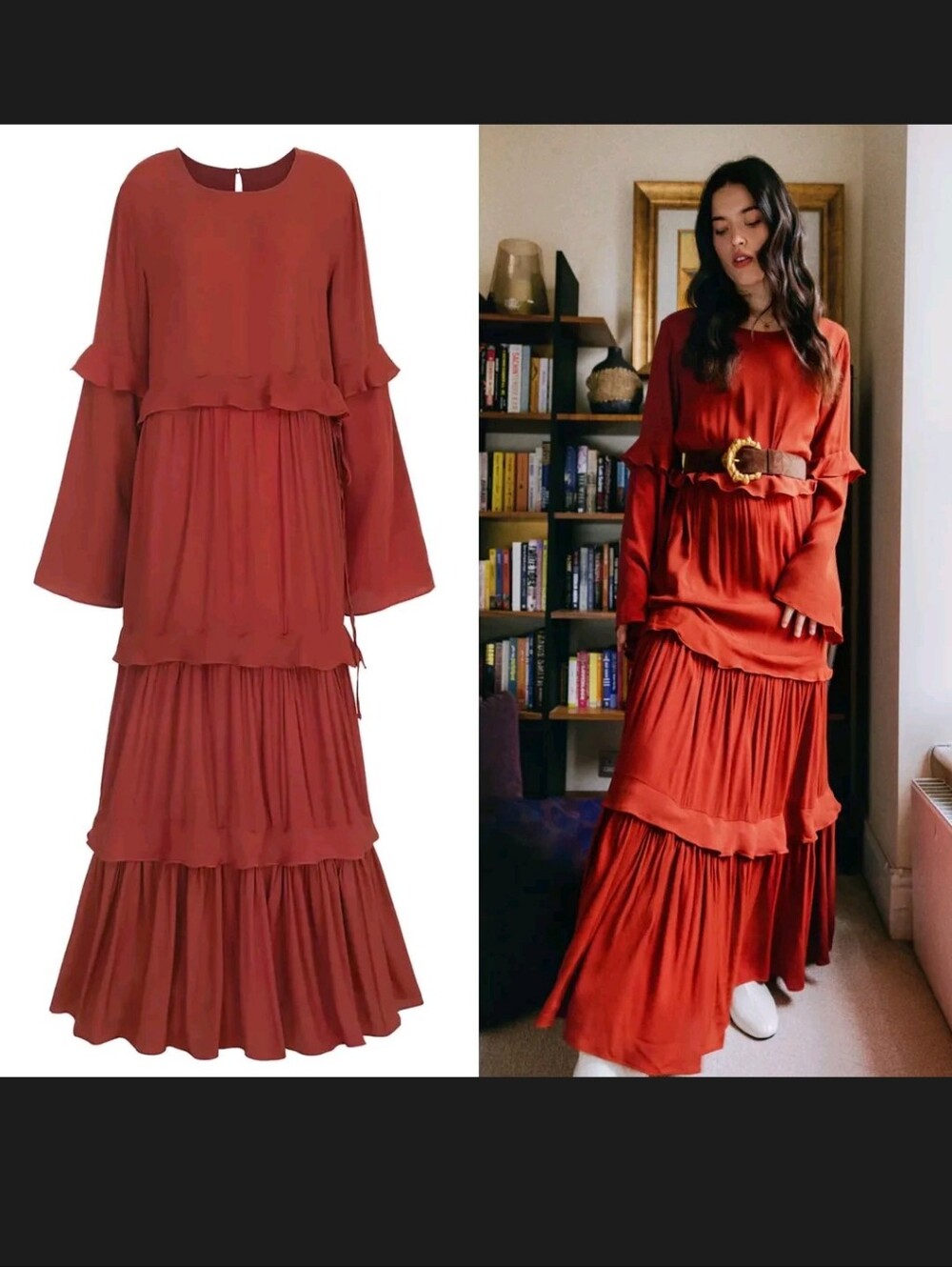 Tiered Long Sleeve Short Sleeve 14-way Maxi Midi Mini Dress in Rust Red